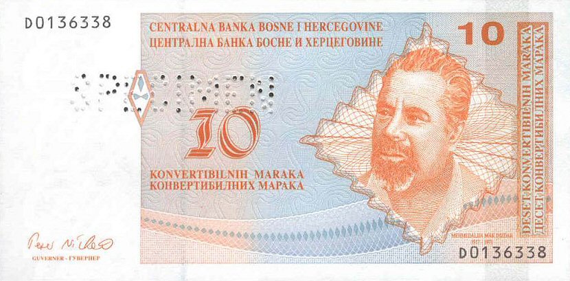 Front of Bosnia and Herzegovina p63s: 10 Convertible Maraka from 1998