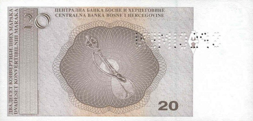 Back of Bosnia and Herzegovina p66s1: 20 Convertible Maraka from 1998