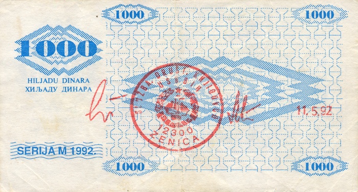 Back of Bosnia and Herzegovina p8h: 1000 Dinara from 1992