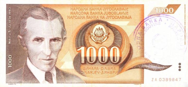 Front of Bosnia and Herzegovina p2c: 1000 Dinara from 1992