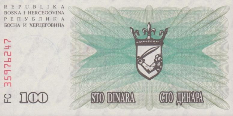 Back of Bosnia and Herzegovina p56d: 100000 Dinara from 1993