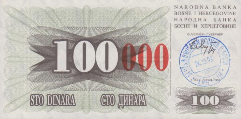 Front of Bosnia and Herzegovina p56d: 100000 Dinara from 1993