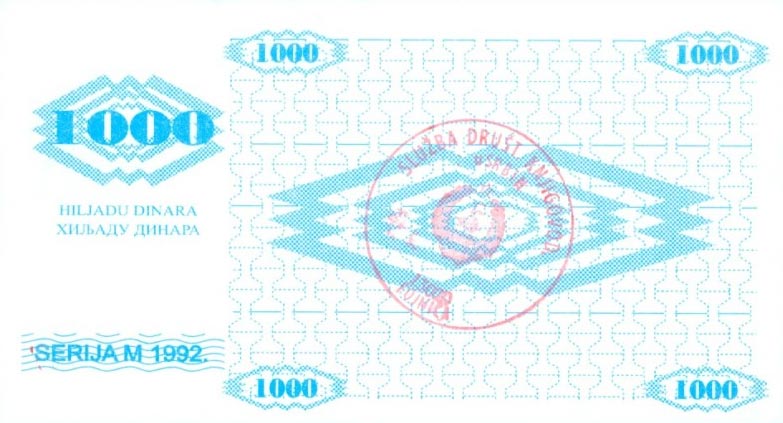 Back of Bosnia and Herzegovina p8b: 1000 Dinara from 1992