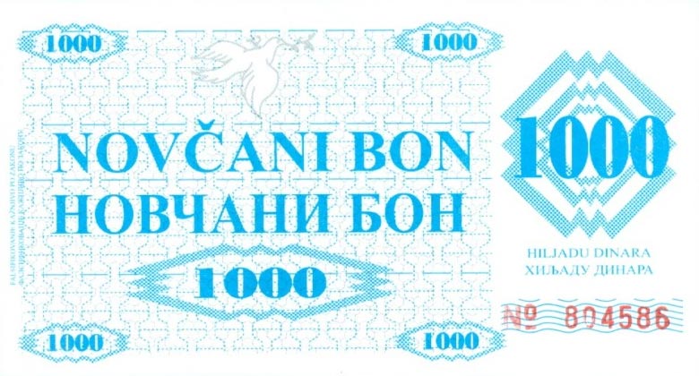 Front of Bosnia and Herzegovina p8b: 1000 Dinara from 1992