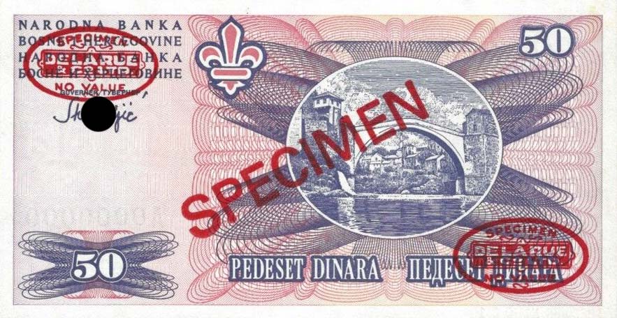 Back of Bosnia and Herzegovina p47s: 50 Dinara from 1995