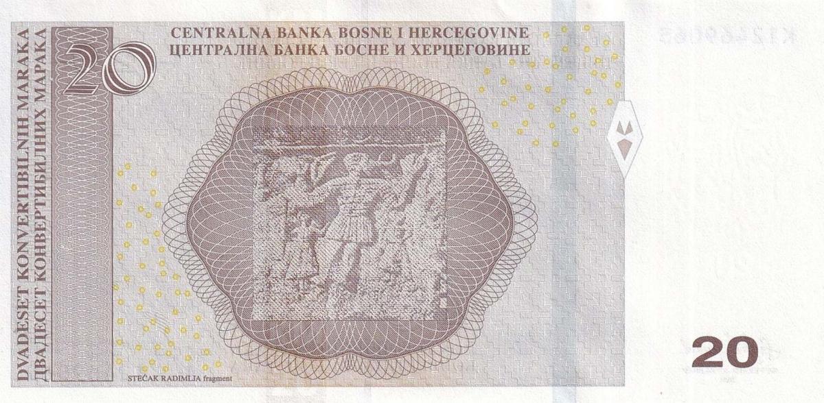 Back of Bosnia and Herzegovina p82b: 20 Convertible Maraka from 2024