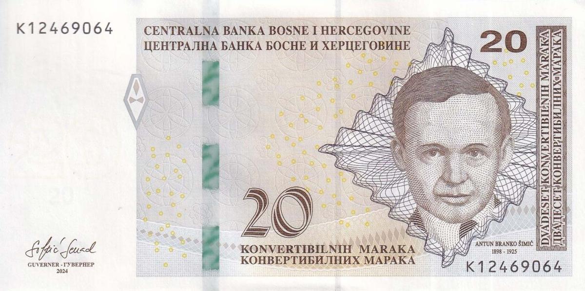 Front of Bosnia and Herzegovina p82b: 20 Convertible Maraka from 2024