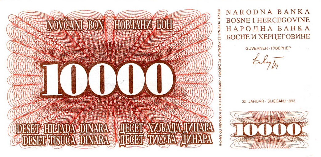 Front of Bosnia and Herzegovina p17a: 10000 Dinara from 1993