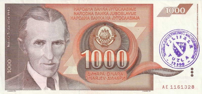 Front of Bosnia and Herzegovina p2d: 1000 Dinara from 1992