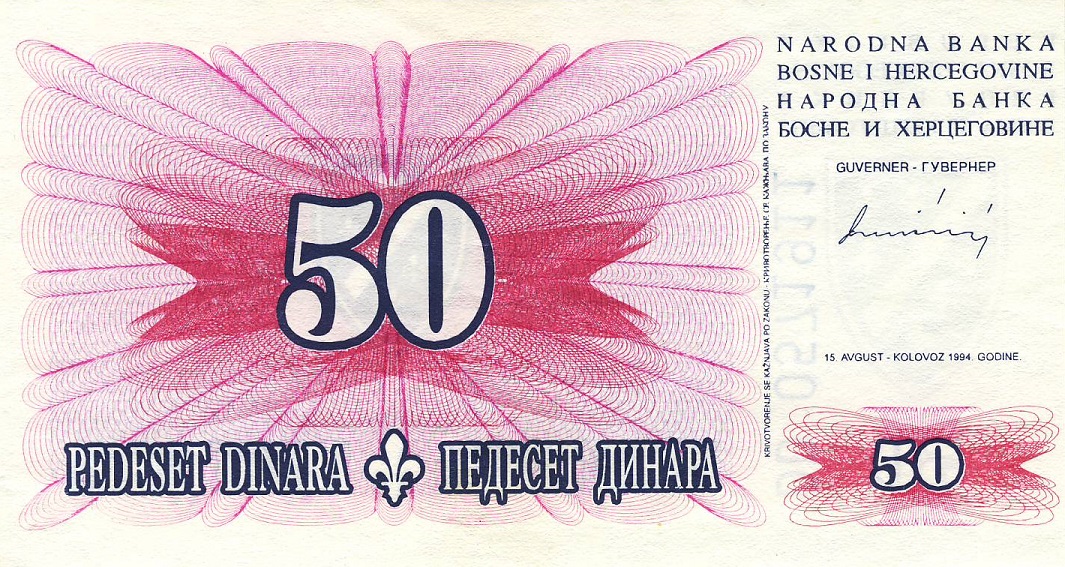 Front of Bosnia and Herzegovina p43a: 50 Dinara from 1994