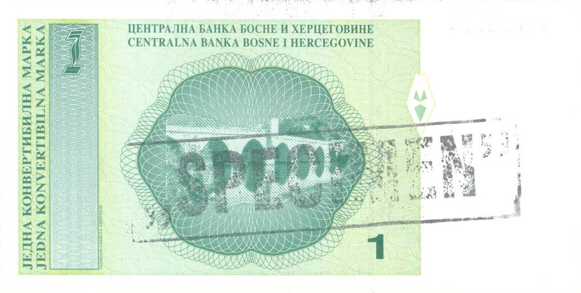 Back of Bosnia and Herzegovina p60s: 1 Convertible Marka from 1998