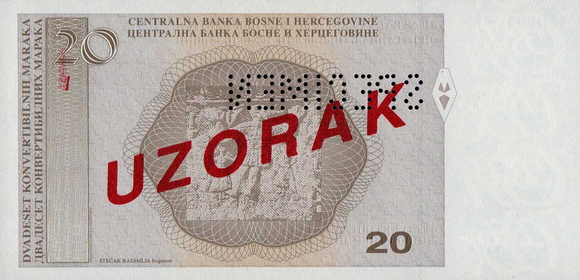 Back of Bosnia and Herzegovina p65s2: 20 Convertible Maraka from 1998
