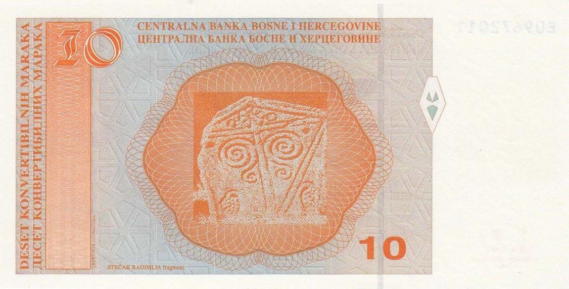 Back of Bosnia and Herzegovina p72a: 10 Convertible Maraka from 2008