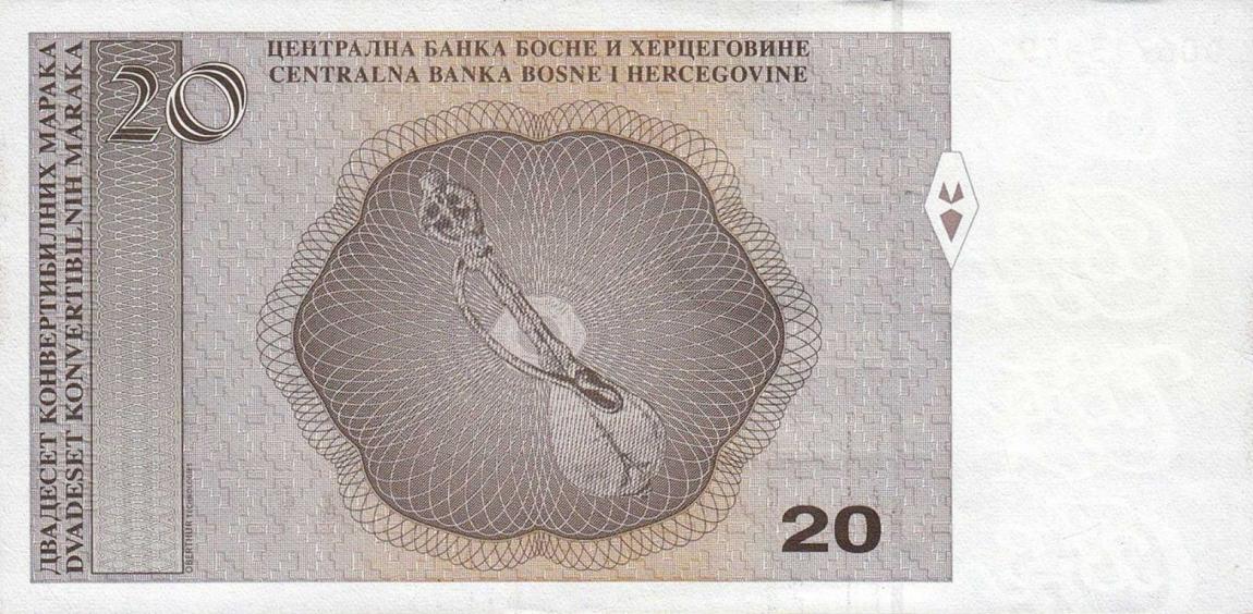 Back of Bosnia and Herzegovina p75a: 20 Convertible Maraka from 2008