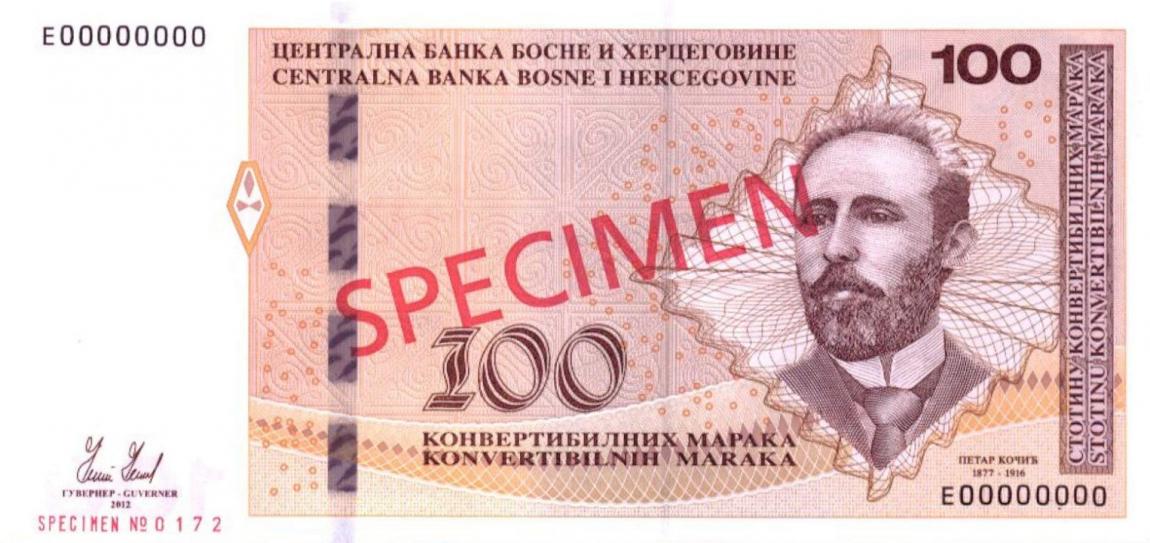 Front of Bosnia and Herzegovina p87s: 100 Convertible Maraka from 2012