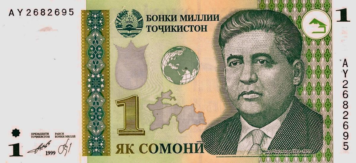 Front of Tajikistan p14A: 1 Somoni from 1999