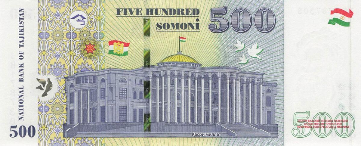 Back of Tajikistan p22c: 500 Somoni from 2021