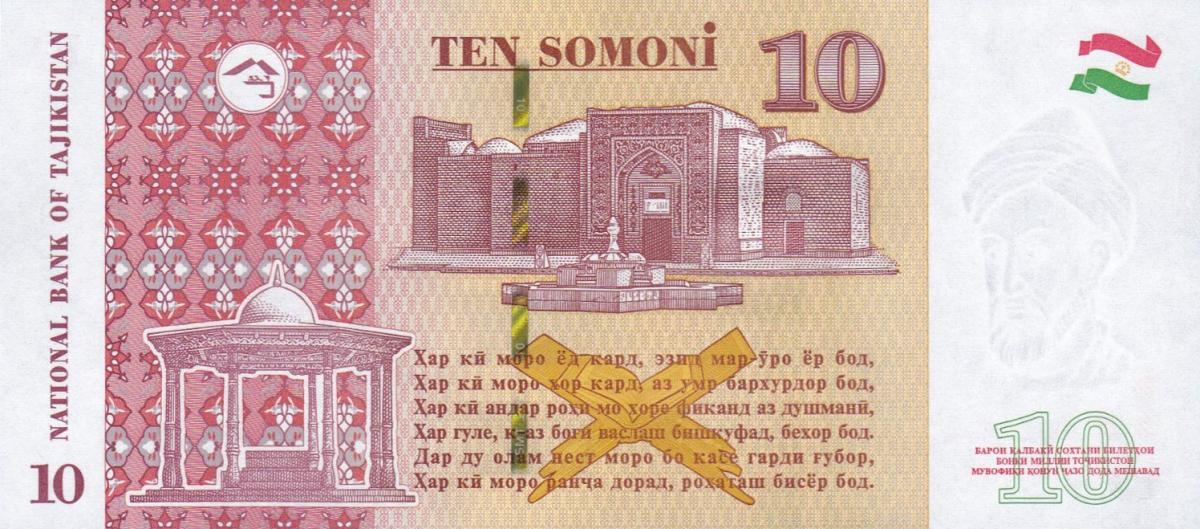 Back of Tajikistan p28b: 10 Somoni from 2021