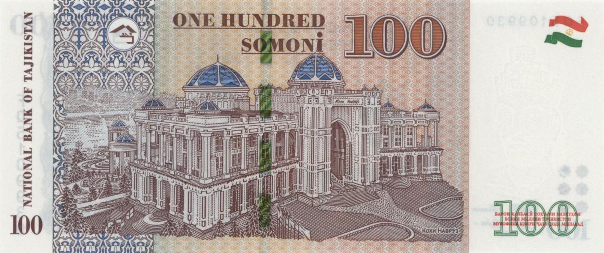 Back of Tajikistan p31d: 100 Somoni from 2022