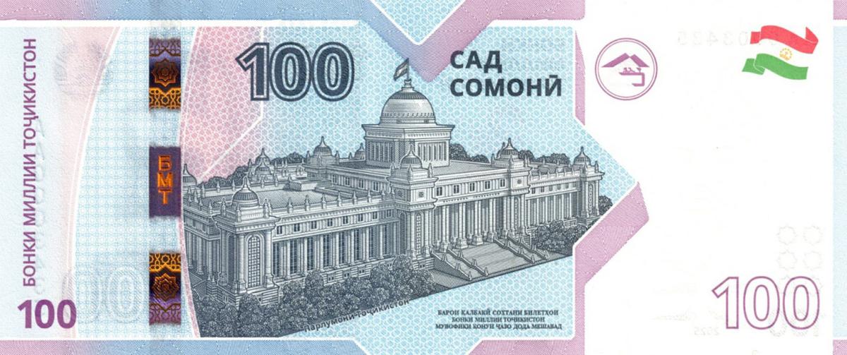 Back of Tajikistan p33: 100 Somoni from 2025