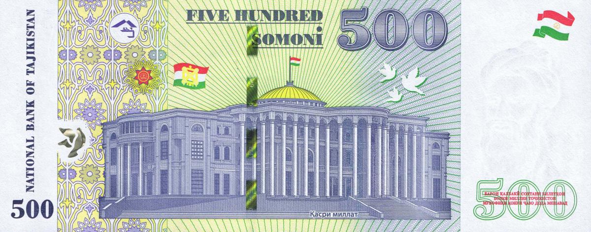 Back of Tajikistan p22b: 500 Somoni from 2018