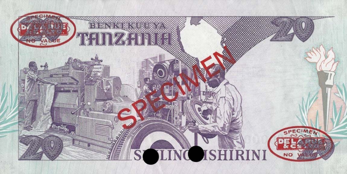 Back of Tanzania p12s: 20 Shilingi from 1986