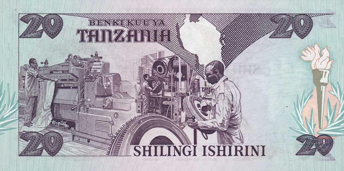 Back of Tanzania p15r: 20 Shilingi from 1987