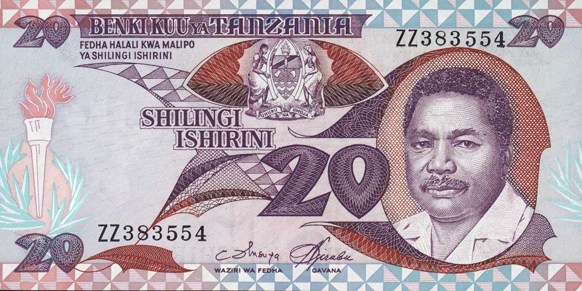 Front of Tanzania p15r: 20 Shilingi from 1987