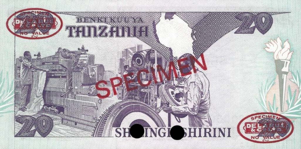 Back of Tanzania p15s: 20 Shilingi from 1987