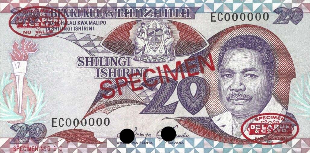 Front of Tanzania p15s: 20 Shilingi from 1987