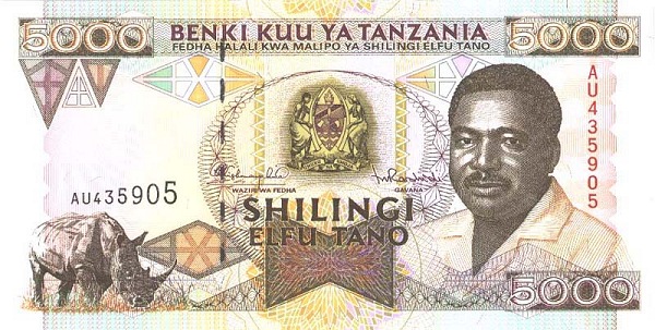 Front of Tanzania p28: 5000 Shilingi from 1995