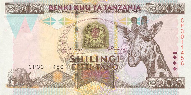 Front of Tanzania p32: 5000 Shilingi from 1997