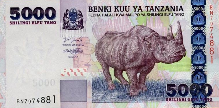 Front of Tanzania p38: 5000 Shilingi from 2003