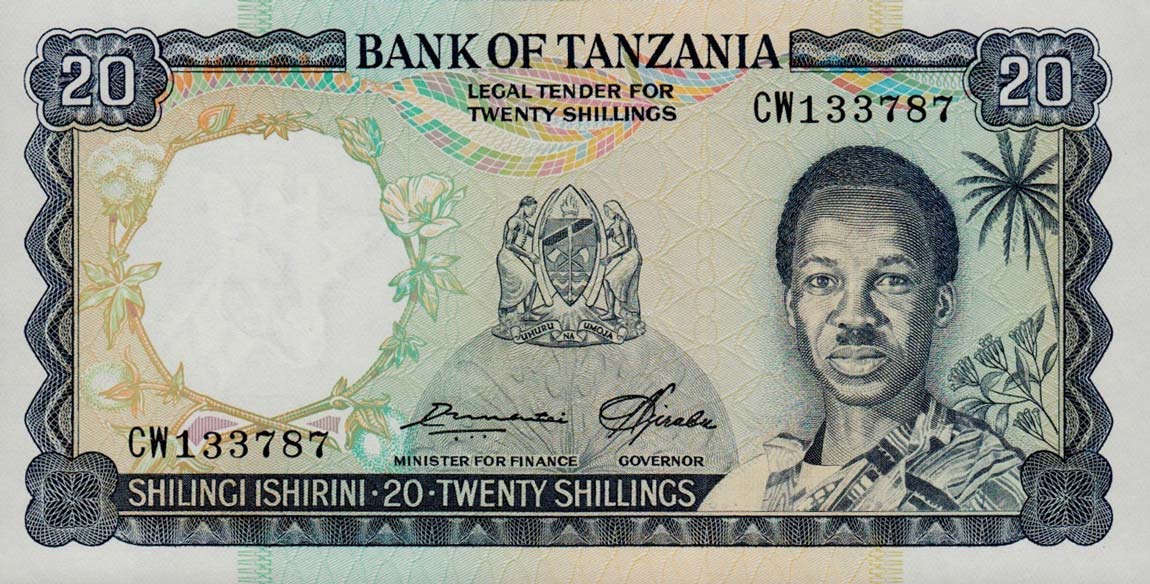 Front of Tanzania p3e: 20 Shillings from 1966