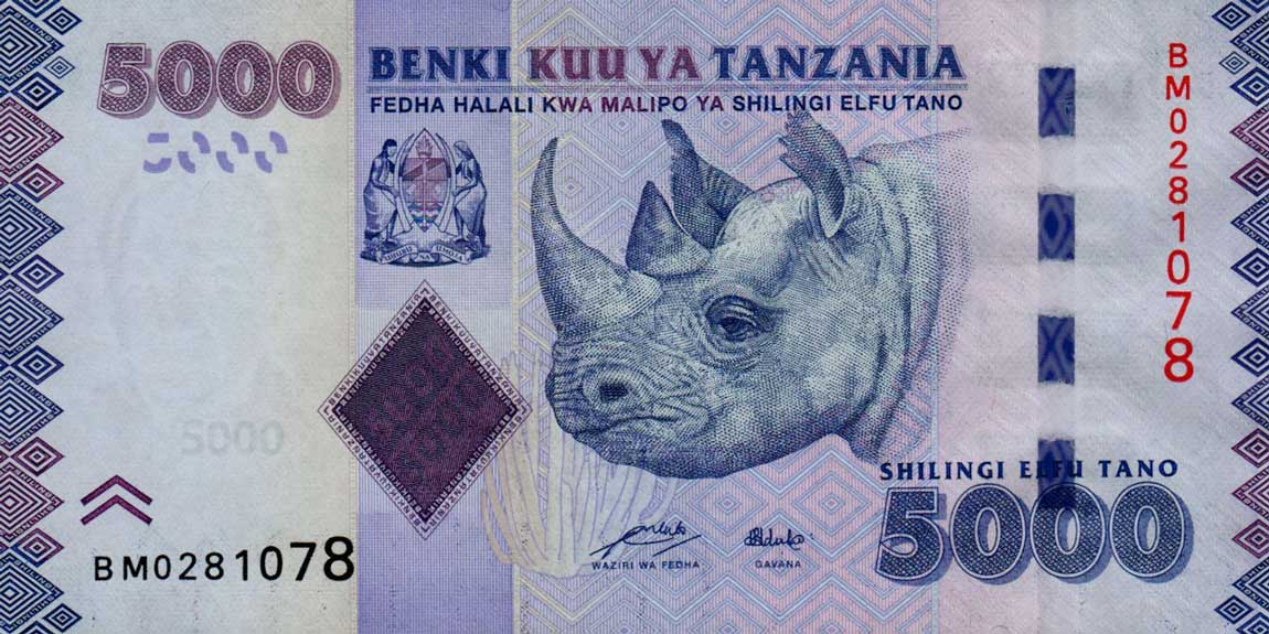 Front of Tanzania p43a: 5000 Shilingi from 2010