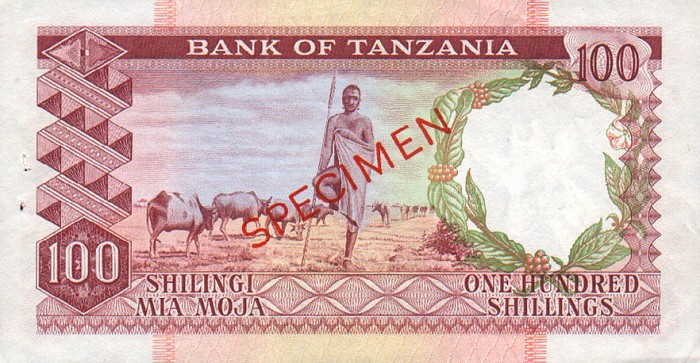 Back of Tanzania p4s: 100 Shillings from 1966