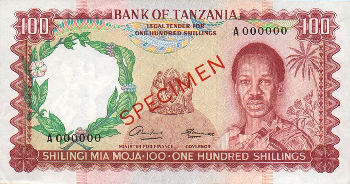 Front of Tanzania p4s: 100 Shillings from 1966