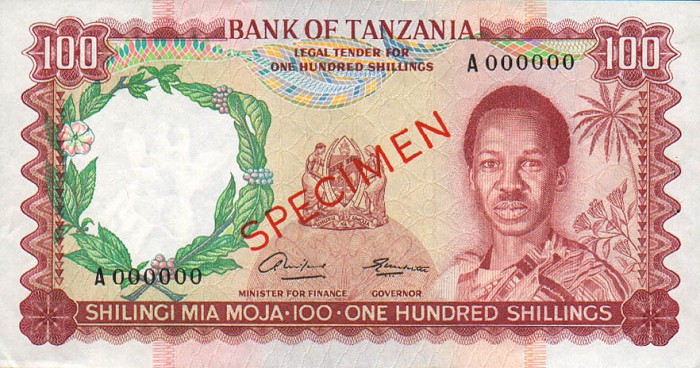 Front of Tanzania p4s: 100 Shillings from 1966
