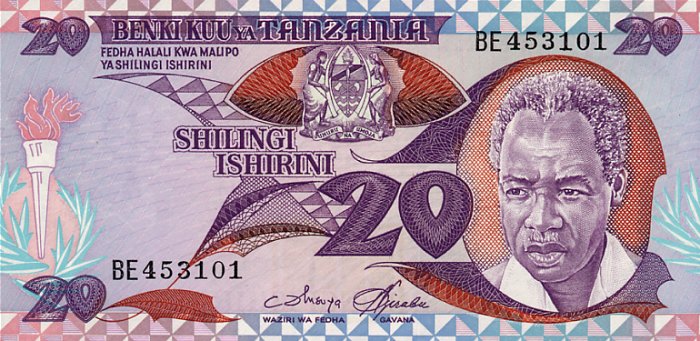 Front of Tanzania p9: 20 Shilingi from 1985