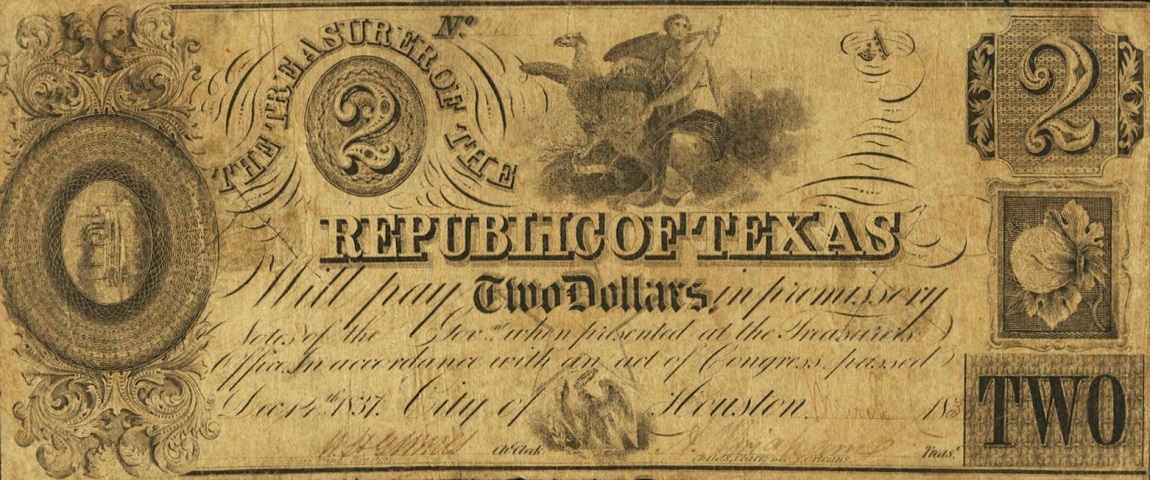Front of Texas p14: 2 Dollars from 1838