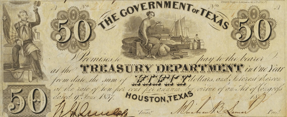 Front of Texas p21: 50 Dollars from 1838
