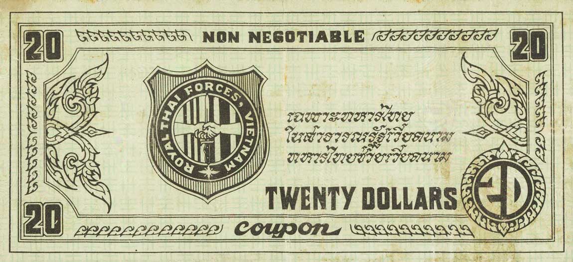 Back of Thailand pM16: 20 Dollars from 1970
