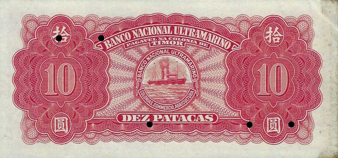 Back of Timor p18s: 10 Patacas from 1945