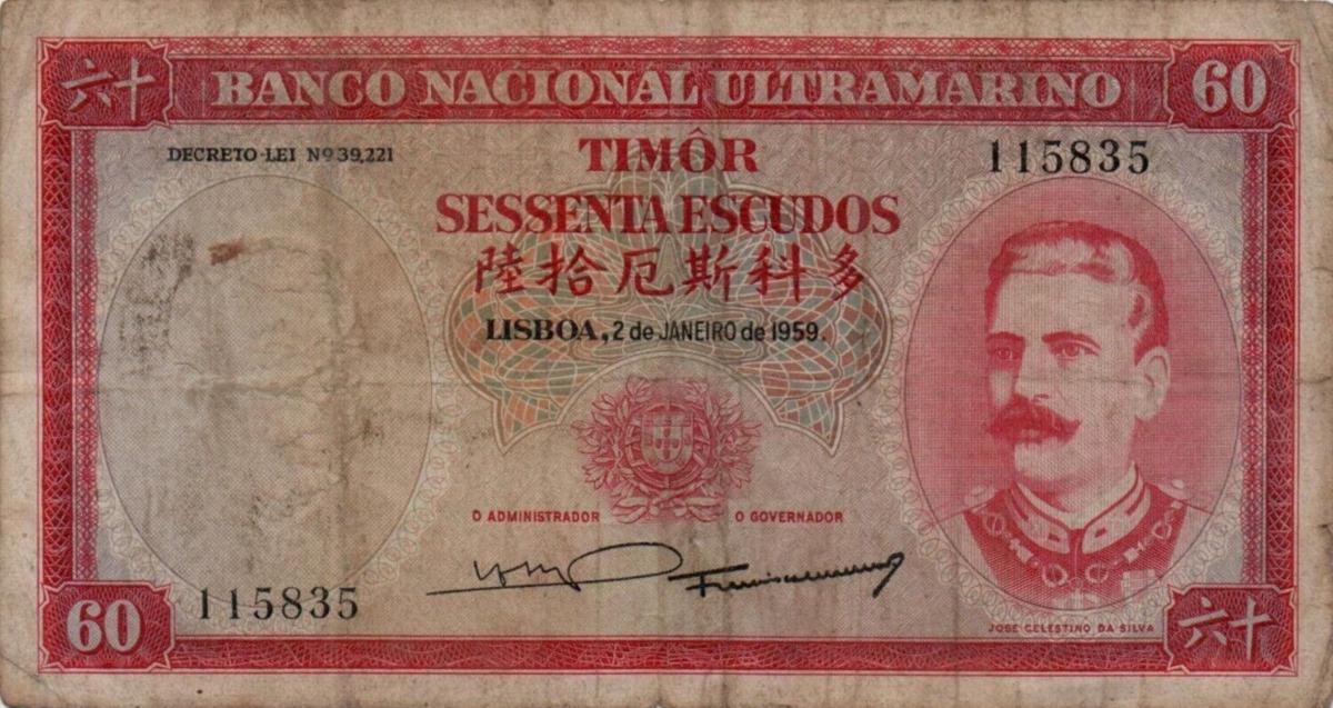 Front of Timor p23a: 60 Escudos from 1959