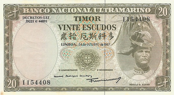 Front of Timor p26a: 20 Escudos from 1967