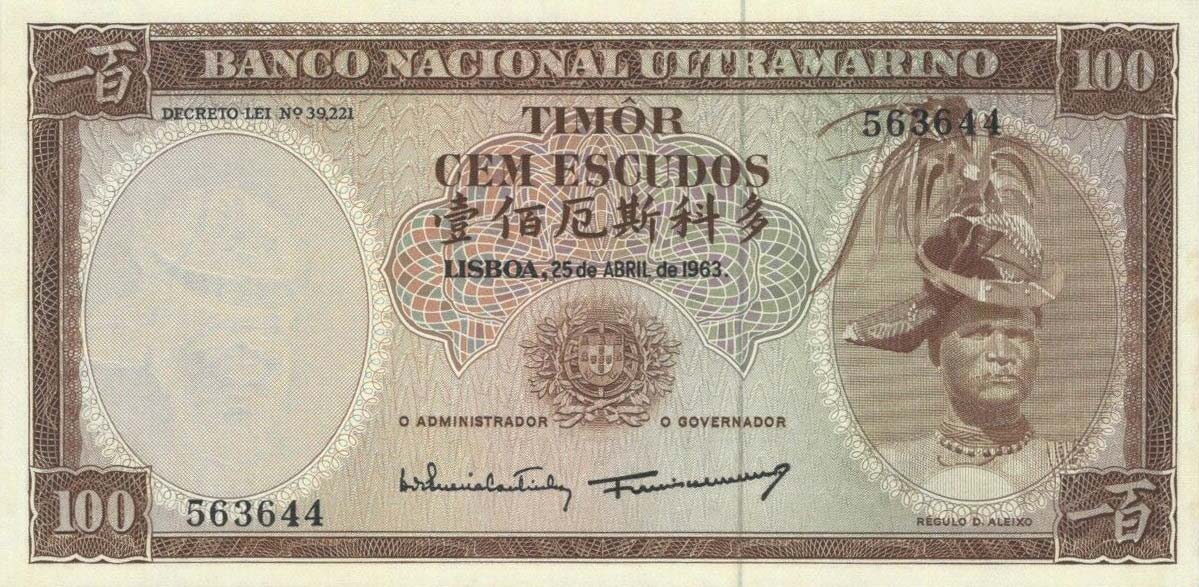 Front of Timor p28a: 100 Escudos from 1963