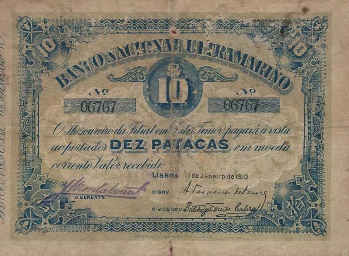 Front of Timor p3: 10 Patacas from 1910