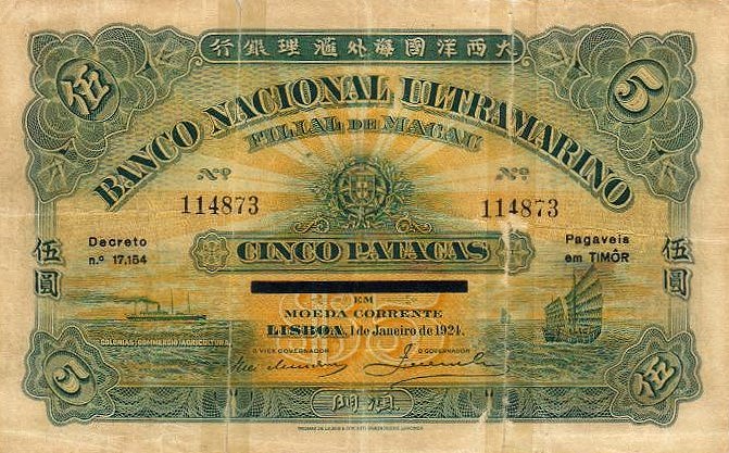 Front of Timor p6: 5 Patacas from 1933