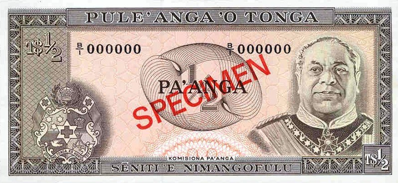 Front of Tonga p18s: 0.5 Pa'anga from 1974