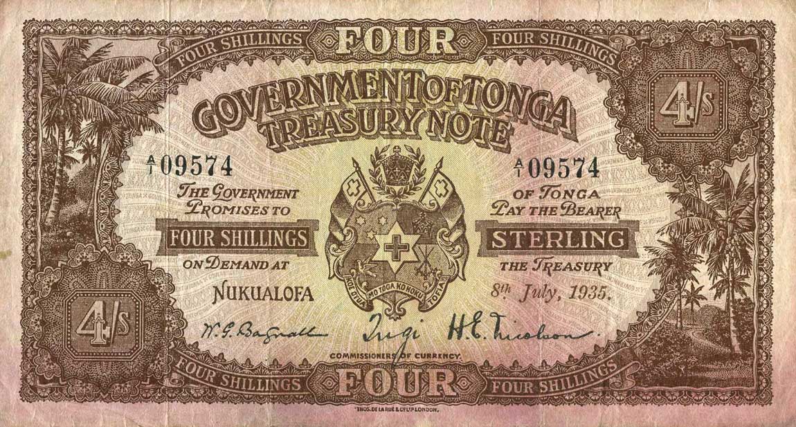 Front of Tonga p1: 4 Shillings from 1933